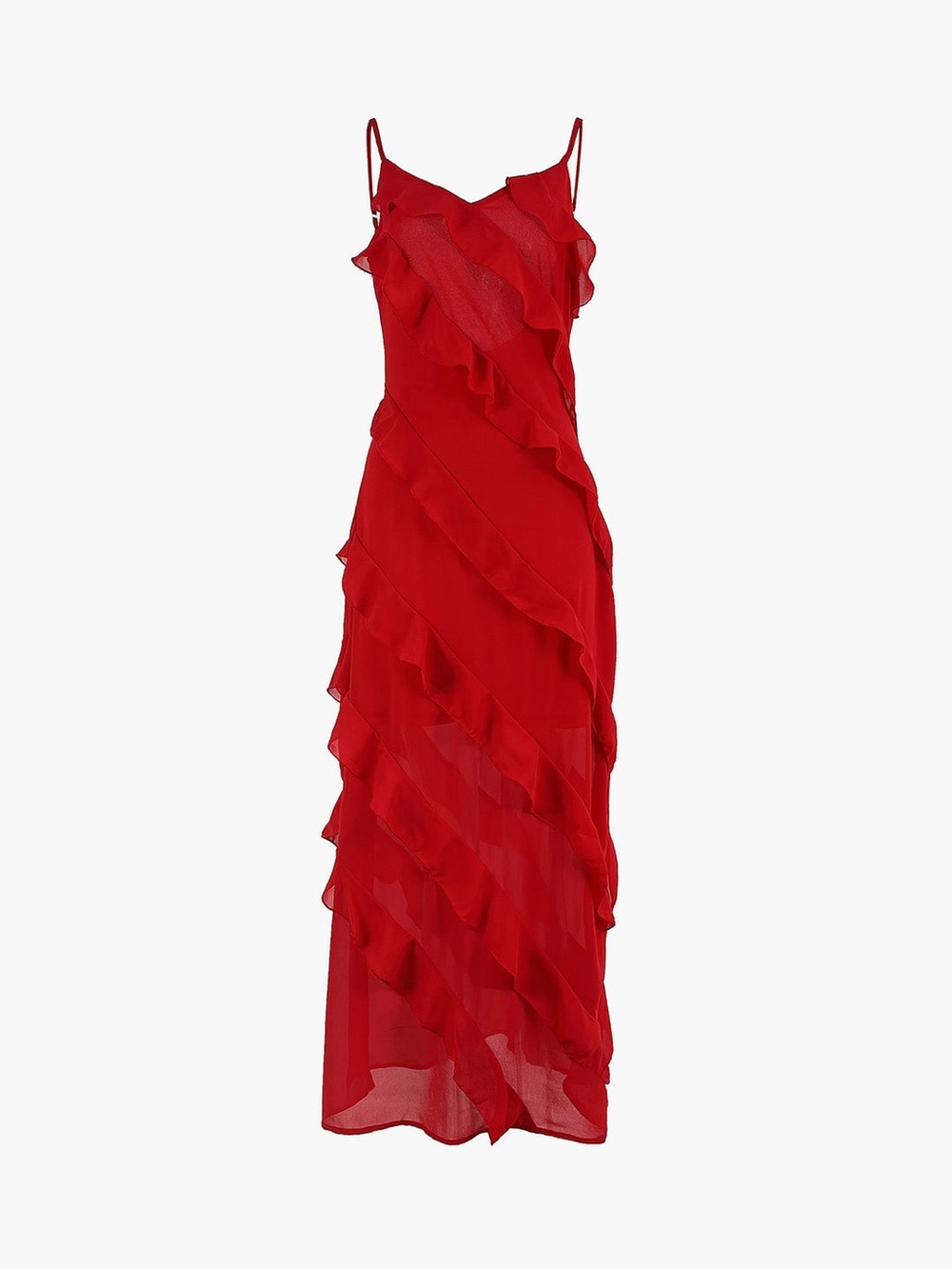 Red Ruffled Slip Dress - Picture 3 of 6